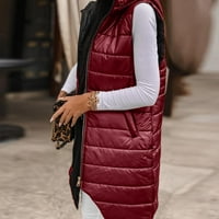 јубнлви кардиган за женски женски долг зимски елек за палто со качулка топло палто без ракави со џебови ватиран елек
