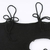 Жените Врзуваат Краток Елек И2К Плетени Отсечени Врвни Панк Улични Облеки Без Грб Црна М
