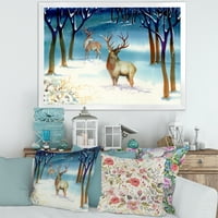 DesignArt Deers со зимски пејзаж “Традиционално врамен уметнички принт