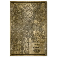 Мапи и знамиња на Wynwood Studio и знамиња Wallидни уметнички платно „Лос Анџелес злато и црно“ мапи на градовите во САД - злато, црно