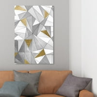 Студио Wynwood Апстрактна wallидна уметност платно го отпечати „Триаголен wallид“ геометриски - сиво, злато