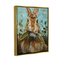 Дивиот свет зајак јаде трева животни и инсекти сликање металик злато врамено уметничко печатење wallид уметност