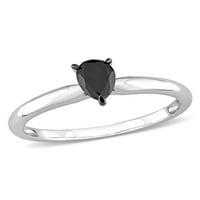 Карат Т.В. Црн дијамант 14KT Бело злато солза на црна родиум позлатена прстен за ангажман со солитер