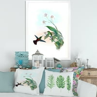 DesignArt 'Историски колибри летајќи кон цветниот' традиционален врамен уметнички принт